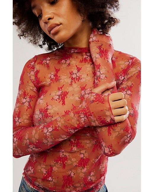 Free People Red Lady Lux Printed Layering Top