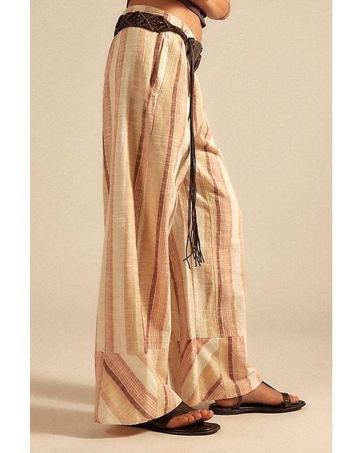 Free People Natural Day's End Linen Striped Pull-On Pants