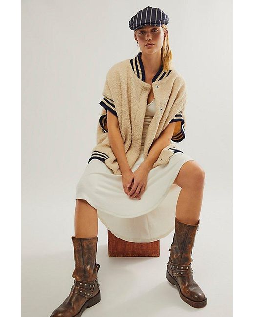 Free People Natural Pep Rally Teddy Poncho Jacket At In Cream