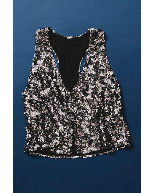 Free People Black Faye Shine Embellished Vest Jacket