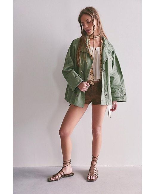 Free People Brown Collins Washed Canvas Funnel-Neck Jacket