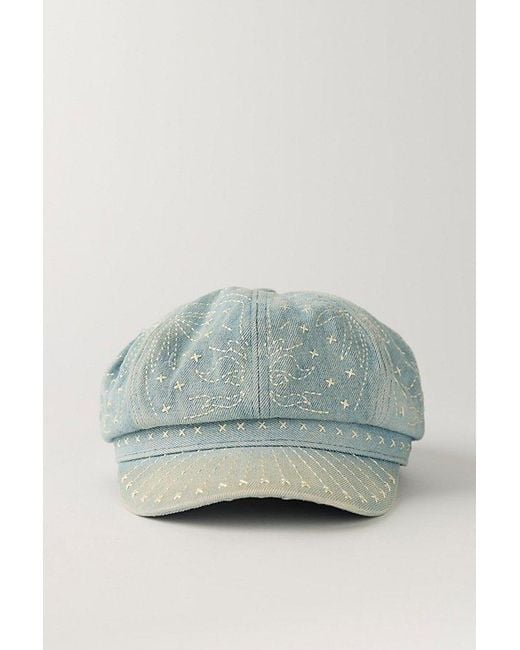 Free People Blue Denim Embroidered Cadet Hat