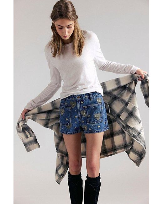 Free People Blue Bettie Embroidered Sailor Shorts