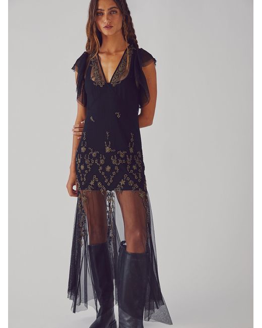 Free People Annabelle Embellished Maxi Slip in Black - Lyst