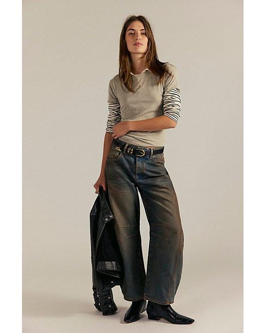 Free People Green Good Luck Mid-Rise Barrel Jeans