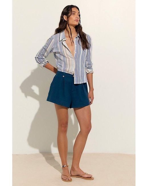 free-est Blue Jetty Linen Shorts By