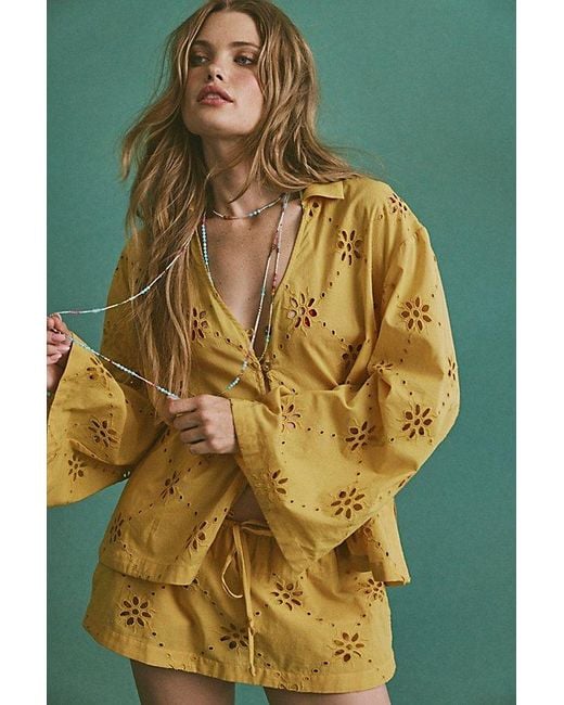 Matthew Williamson x Free People Green Mesquida Broderie Anglais Button Down