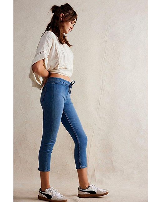Free People Blue Knockout Mid-rise Crop Jeans At Free People In Echo, Size: Xs