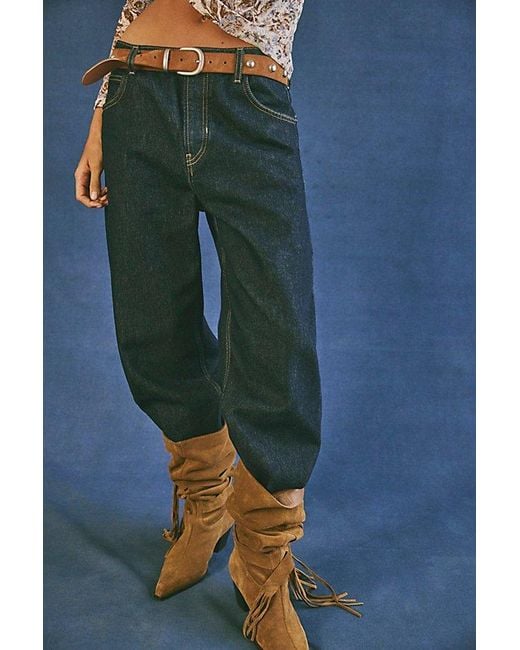 Free People Blue Deep Trance Dropped Boyfriend Jeans