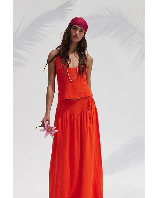 free-est Red Sandshell Linen Skirt Set By