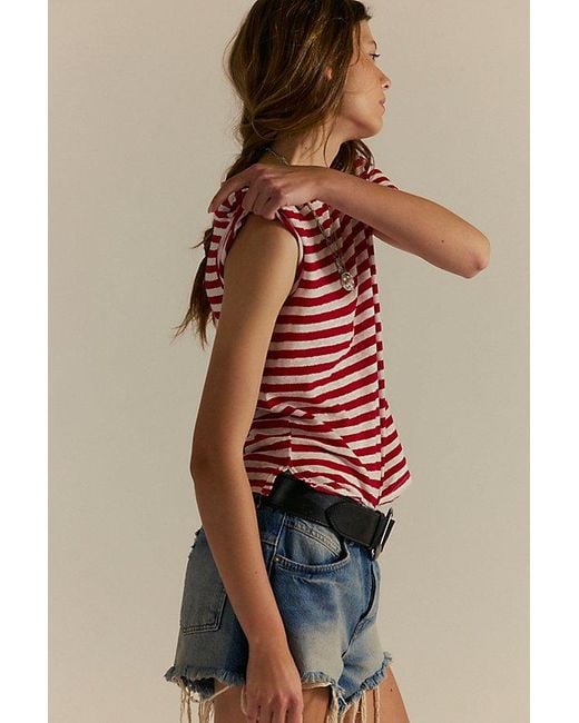 Free People Red Nora Striped Linen Tee