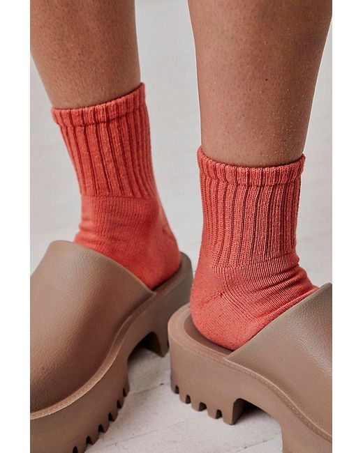 American Trench Red Solid Shortie Crew Socks