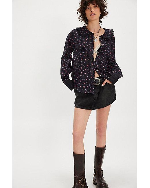 Free People Black Emmeline Button-Down Blouse