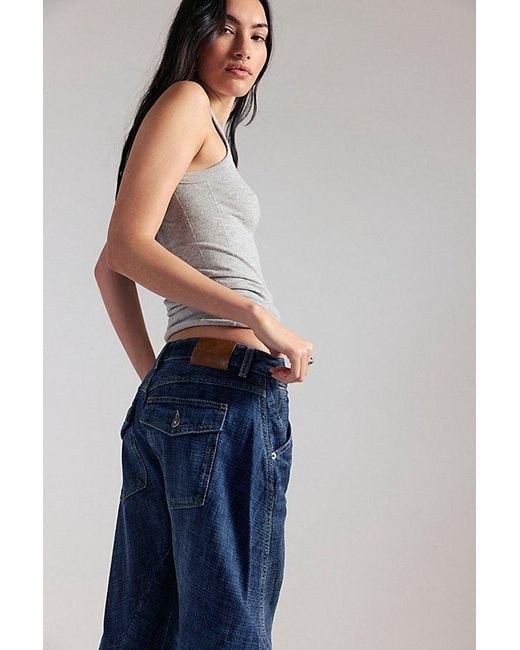 Free People Blue Highland Low-Rise Twisted Bowed Jeans