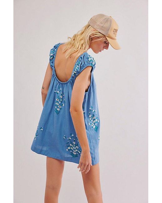 Free People Blue Wildflower Embroidered Mini Dress