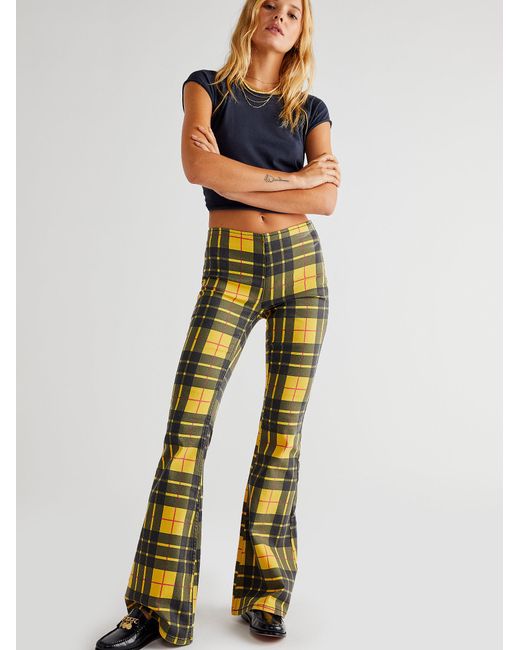 Free People Yellow Penny Pull-on Printed Flare Jeans