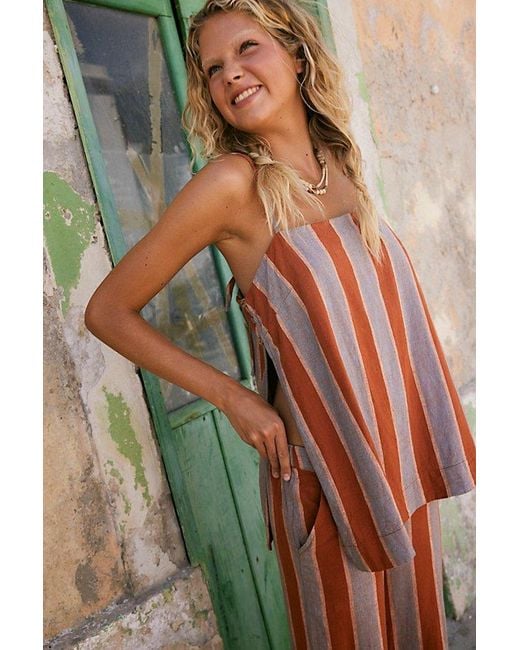 free-est Green Sightseer Linen Striped Pant Set By