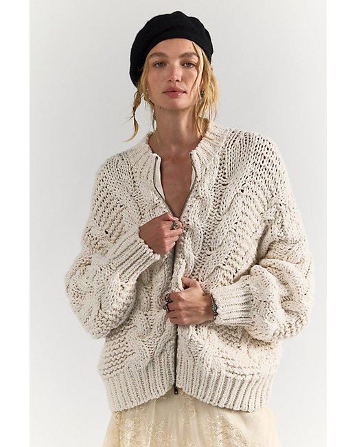 Free People Natural Lola Cable Knit Cardi