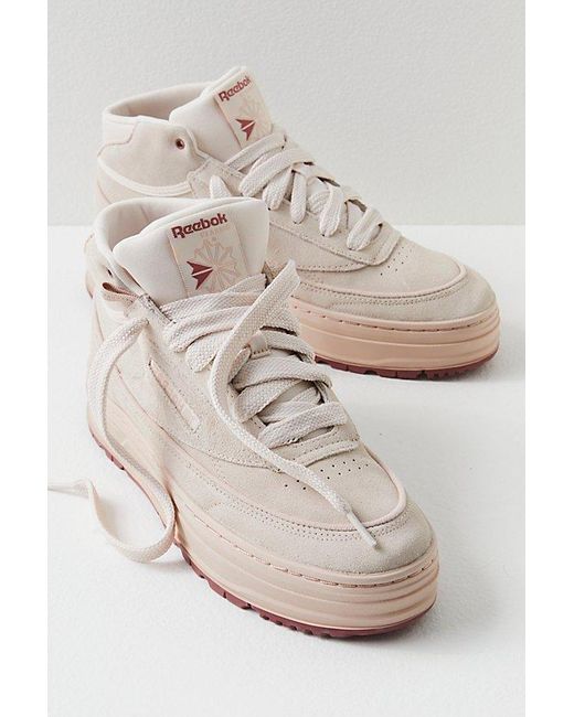 Reebok White Club C Geo Mid Sneakers At Free People In Pink Stucco/sedona Rose, Size: Us 8.5