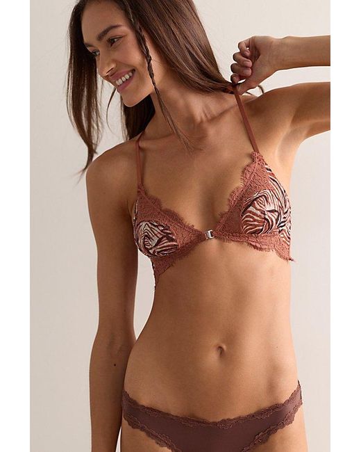 Intimately By Free People Brown Fiona Mesh Printed Front-Close Bralette By