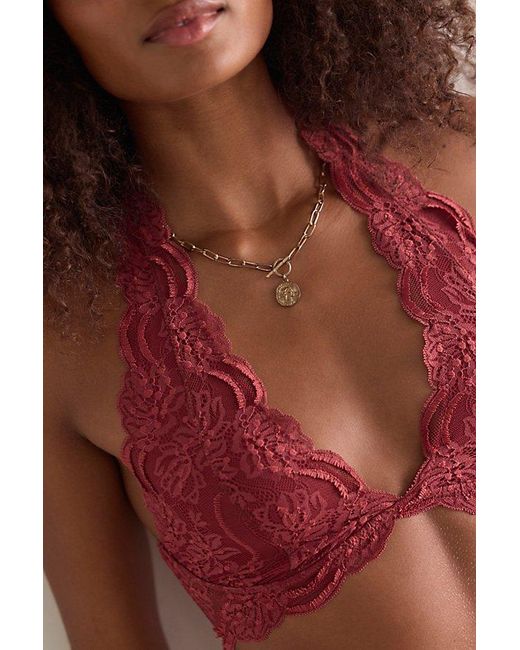Intimately By Free People Red Last Dance Lace Halter Bralette By