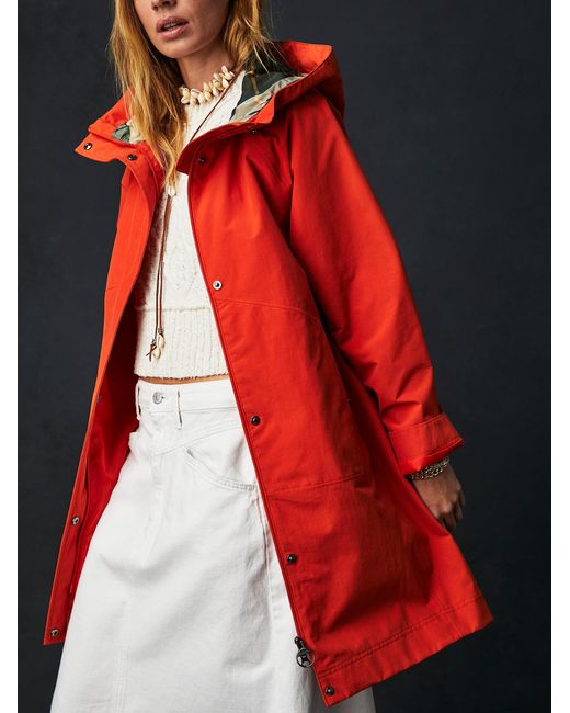 Free People Red Barbour Barras Raincoat