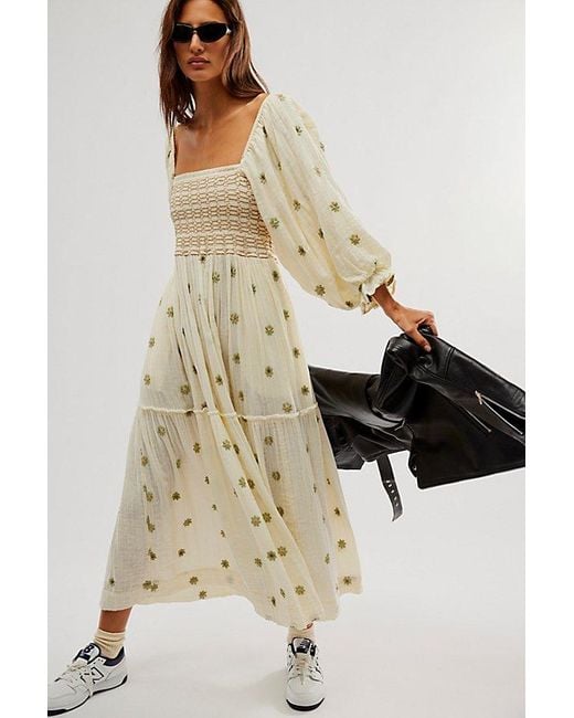 Free People Natural Dahlia Embroidered Maxi Dress At In Pastry Combo, Size: Xs