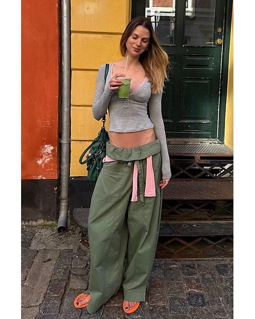 Free People Green Fisherman Drawcord Pull-On Trousers