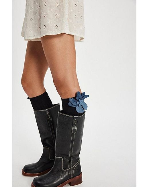 High Heel Jungle Black Denim Flower Socks By