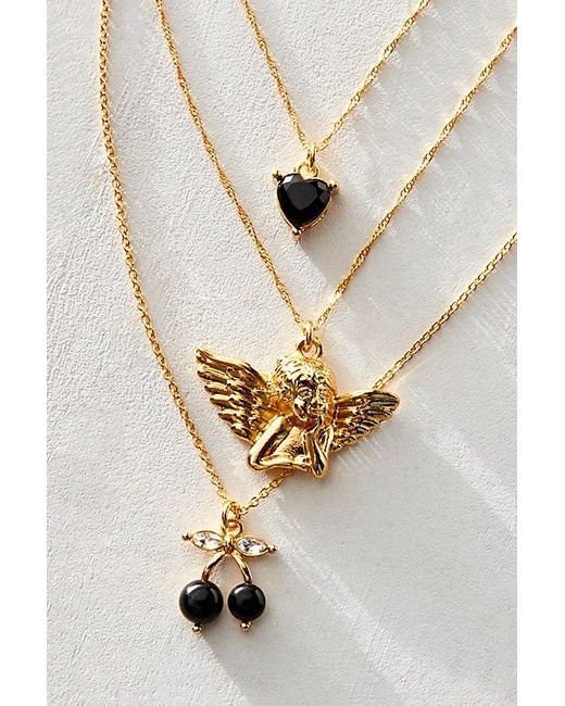 Free People White Angels Only 14k Gold Plated Layered Necklace At In Black