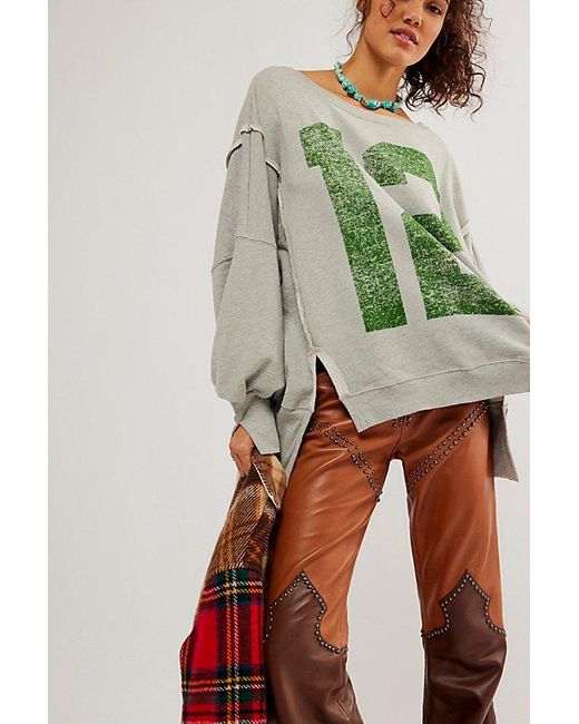 Free People Green Graphic Camden Pullover