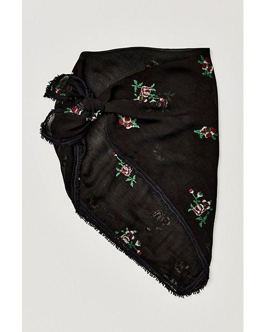 Free People Black Annabelle Embroidered Sheer Scarf