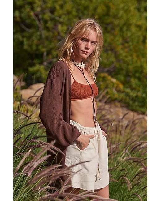 Free People Green What A Vibe Cotton-linen Shorts