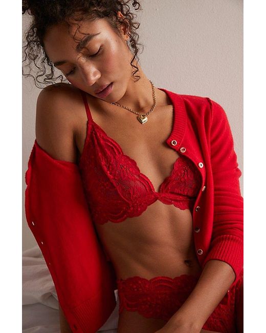 Intimately By Free People Red Last Dance Lace Triangle Bralette By