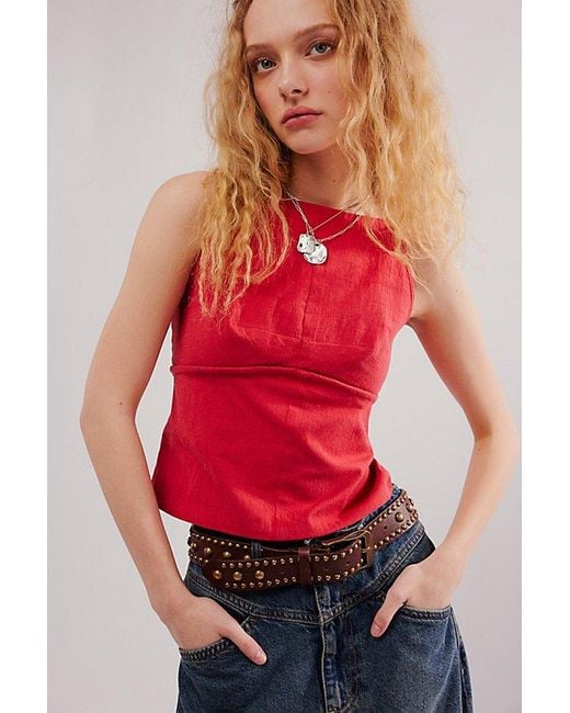 Free People Red James Linen Top