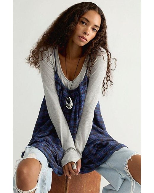 Free People Blue Alisha Plaid Tunic