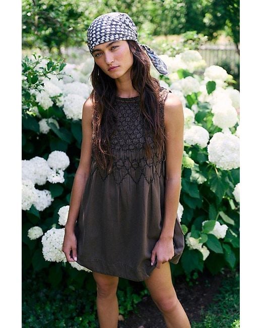 Free People Green Maisie Smocked Denim Mini Dress