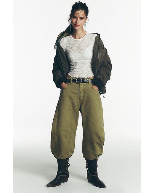 Free People Green Good Luck Mid-Rise Barrel Jeans