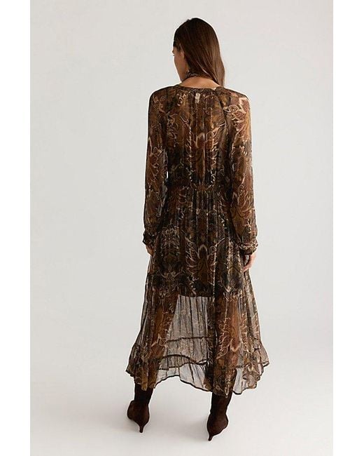 Spell Brown Damask Button Through Midi Dress