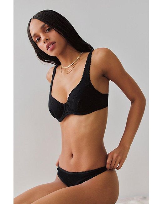Free People Black Full Bloom Cotton Eyelet Underwire Bra