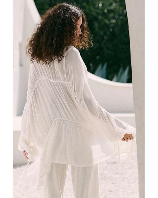 Free People White Juliet Sheer Tie-Front Duster Top