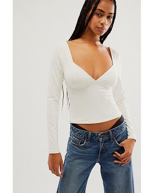 Free People White Duo Corset Long-sleeve Cami