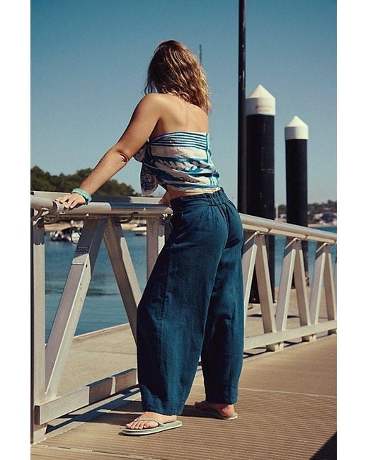 Free People Demi Cotton-Linen Pants in Blue | Lyst