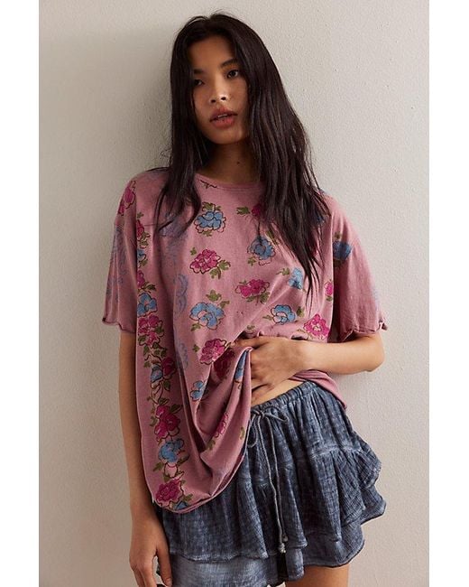 Free People Red Nina Boheme Printed Tee
