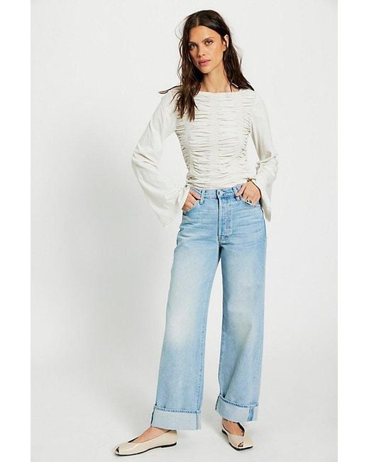 Mother Blue The Dodger Button Hover Cuff Jeans