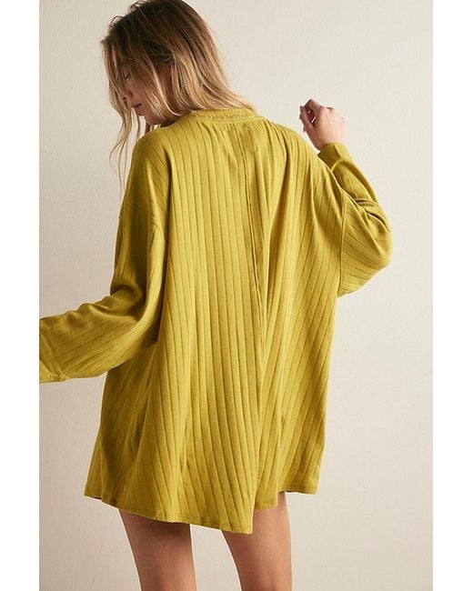 Free People Yellow End Game Pointelle Sleep Tee