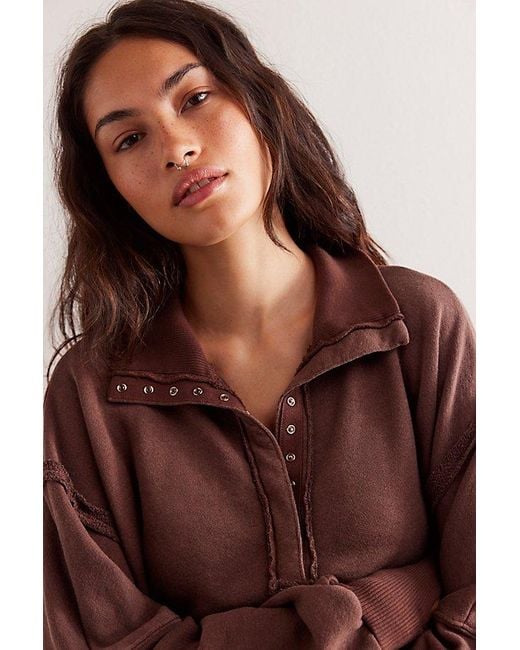 Free People Brown We The Free Camden Henley Sweatshirt