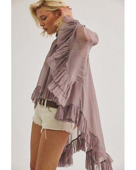 Free People Brown Full Sleeve Frill Top