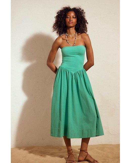 free-est Green Onda Drop-Waist Tube Midi Dress By