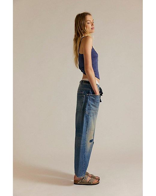 Free People Blue Moxie Pull-On Barrel Jeans